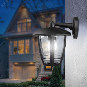 Светильник садово-парковый 6гран черный настенный вниз E27 IP44(У1) НБУ 07-40-004 «Дели 3» (8/96) Б0051188