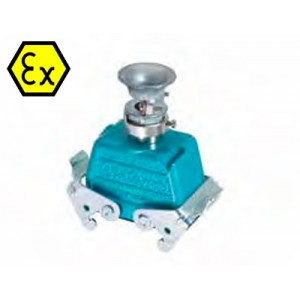 Крышка разъема Ex 99.744.3329.7, Крышка разъема на кабель, типоразмер 10B, взрывозащищита, с уплотнителем, 1 кабельный ввод M25x1,5, с разгрузкой на изгиб, IP54, с верхним расположением, с двумя защелками, материал корпуса: цинковый сплав