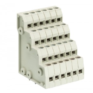 Клемма Wiecon 8195 V/ 6/24 OB, Клемма, 4 этажа, горизонтальный подвод кабеля, на плату, шаг: 5.0 мм, 24 полюса, фиксация провода винтовая, исполнение: без маркировки, 300V, 10A, цвет: серый