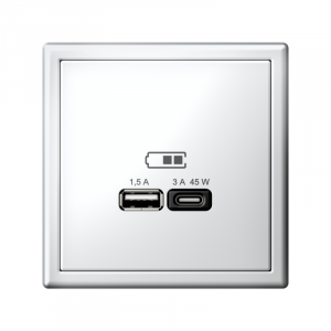 ARTGALLERY USB розетка A + тип-C 45Вт высокоскор.заряд. QC, PD, механизм, белый GAL000129