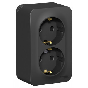 Розетка 2-м ОП Blanca 16А IP20 250В с заземл. защ. шторки с изолир. пластиной антрацит SE BLNRA011216