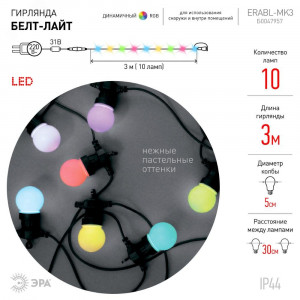 ERABL-MK3 Гирлянда Белт-лайт набор 3 м, 10 RGB LED,дин.реж,с трансфом,каучук 24В,IP44 (6/168 Б0047957