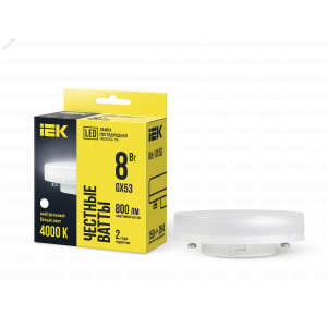 Лампа светодиодная Eco 8Вт T75 таблетка 4000К нейтр. бел. GX53 230В IEK LLE-T80-8-230-40-GX53
