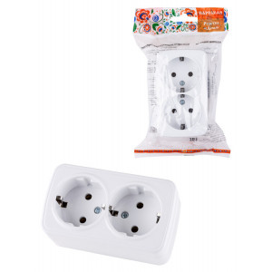 Розетка двойная 2П+3 открытой установки IP20 16А, белая "Дача" Народная SQ1824-0010