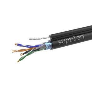 Кабель витая пара F/UTP кат.5E 4х2х24AWG solid Cu PE Outdoor Standard трос черн. (м) 01-1026-1