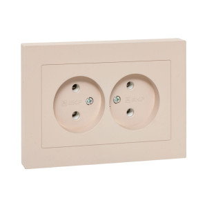 Механизм розетки двойной, 16А, без заземления, без шторок, с рамкой, кремовый Эпика EKF UP1-SOI-200