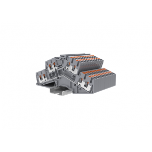 Этажная клемма TPDS2.5-4-GY, Этажная клемма, 2 этажа, 2 x 4 точки подключения, тип фиксации провода: Push-in, номинальное сечение: 2,5 мм кв., 20A, 800V, ширина: 5,2 мм, цвет: серый, тип монтажа: DIN35