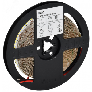 Лента светодиодная 5м SMD2835 240LED/м 22Вт/м IP20 ширина 10мм 24В холодный белый IEK LSR6-2-240-20-1-05