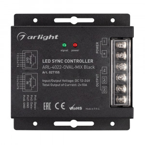 Контроллер ARL-4022-OVAL-MIX Black (12-24V, 2x10A, ПДУ, RF) 027155, 2-канальный MIX контроллер с радиопультом черного цвета. Управление с помощью кнопок и сенсорного кольца. Питание 12-24VDC, макс.ток 2х10A, максимальная мощность 240-480W. Габариты контроллера 91х88х24 мм, габариты пульта 114х56х23 мм.