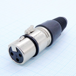 XLR1-3F пласт, Разъем XLR розетка кабельная 3 контакта под пайку