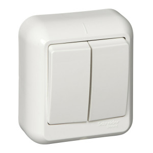 ПРИМА О/У 2-клавишный ВЫКЛЮЧАТЕЛЬ 10А 250B,БЕЛЫЙ,опт.уп.Россия C3(+) VA5U-214-B