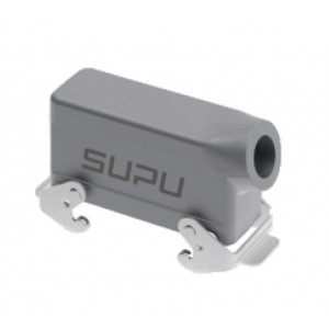 Крышка разъема S16B-SE-2L.M-M32, Крышка разъема на кабель, типоразмер 16B, без уплотнителя, 1 отверстие с резьбой для кабельных вводов M32x1,5, с боковым расположением, с двумя защелками, материал корпуса: алюминиевый сплав