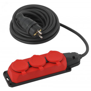 Удлинитель силовой UK-3e-3x1.5-5m-IP44(KG) с заземлением 3 розетки каучук 5м КГ 3х1.5кв.мм IP44 Б0057579