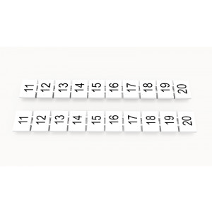 Маркировка (в кассетах) ZB8-10P-19-119Z(H), Кассета с маркировочными шильдиками, для клемм сечением 6 мм.кв., верхняя, 10 шильдиков, нанесенные символы: 11...20, с горизонтальным расположением, размер шильдика: 7,45 x 10,7 мм, цвет: белый