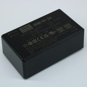 IRM-90-24, AC-DC, 90Вт, вход 80…305В AC 47…63 Гц, выход 24В/3.75А, изоляция 4000В AC, в корпусе на плату 87x52x29.5мм, -30...+80°C