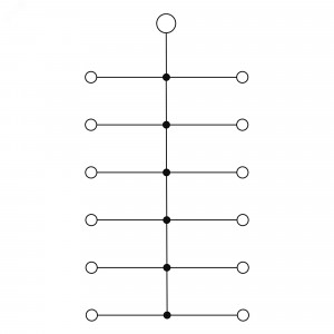 Блок распределительный с гориз. адаптером на рейку шириной 35мм, зажим push-in, 1 ввод 6 кв.мм, 10 точек подключения 2,5 кв.мм, красный
