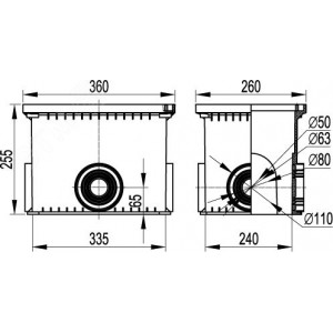 Смотровой переходной колодец без дна для двустенных труб, 335х240х255мм 025003