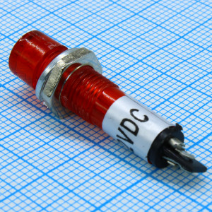 L-814-R  12V, Светодиодный индикатор на панель в отверстие 7мм, красный, 12в