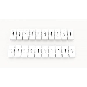 ZB5-10P-19-09Z(H), Маркировочные шильдики для клемм WS…, DC…, PC…, сечением 2,5 мм кв., центральная, 10 шильдиков, нанесенные символы: 1 с вертикальным расположением, размер шильдика: 4,55х10,7 мм, цвет белый