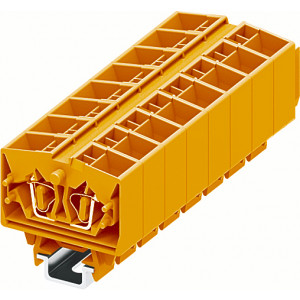 Проходная клемма (MINI) 254392, Проходная клемма, MINI, верхний подвод кабеля, 4 точки подключения, тип фиксации провода: пружинный, номинальное сечение: 2,5 мм кв., 24A, 800V, ширина: 10 мм, цвет: оранжевый, тип монтажа: DIN15