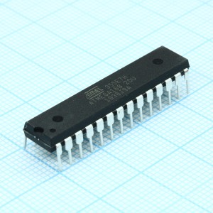 ATMEGA168-20PU, Микроконтроллер AVR 16K-Флэш-память/1K-ОЗУ/512-ЭППЗУ + 8x10 АЦП, электропитание 2,7...5,5В