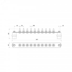 Шина главная заземляющая с изоляторами 10 подкл. 380ммх40ммх4мм медь NE2010