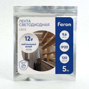 Лента светодиодная LEDх120/м 5м 9.6w/m 12в белый 41448