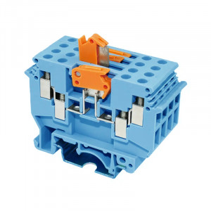Клемма с размыкателем JUT1-4/2-2K-BE, Клемма с ножевым размыкателем, 4 точки подключения, тип фиксации провода: винтовой, номинальное сечение: 4 мм кв., 16A, 690V, ширина: 6,2 мм, цвет: синий, тип монтажа: DIN35