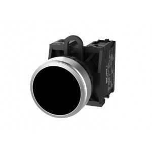 Кнопка плоская (черная) TS2020-0AL60, Кнопка круглая плоская, с блокировкой, без подсветки, алюминиевое переднее кольцо, без контактной группы, диаметр головки кнопки 29,5 мм, диаметр посадочного отверстия: 22 мм, цвет: черный