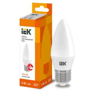 Лампа LED C35 свеча 5Вт 230В 3000К E27 IEK (кр.10шт) [LLE-C35-5-230-30-E27]