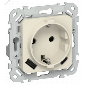 FLITE Розетка 1-местная с заземлением с защитными шторками 16А с USB A+C 20Вт безвинтовое крепление РСЮшс11-1-ФлСл сливочный IEK FI-R14-16-1-U22-020-K86
