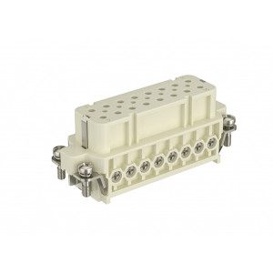 Розеточная контактная вставка HA-016-F, Розеточная контактная вставка, винтовая фиксация, 16 полюсов + PE, типоразмер 16A, 250V, 16A, сечение обслуживаемых проводников 0,75-2,5 мм кв, тип покрытия контактов: серебро