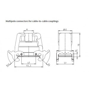 Крышка разъема 73.374.4035.1, Крышка разъема на кабель, типоразмер 16B, высокое исполнение, с уплотнителем, 1 отверстие с резьбой для кабельных вводов M32x1,5, с верхним расположением, с двумя защелками, материал корпуса: алюминиевый сплав