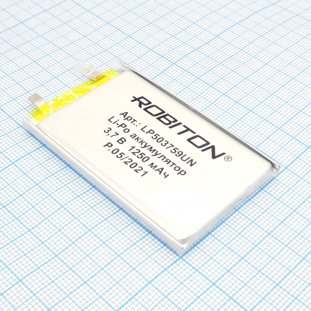 Изображение товара Литий-полимерный аккумулятор LP503759UN 5*37*59 мм без защиты для электроники