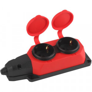 Колодка удлинителя 2-м с заземл. 16А IP44 K-2e-RED-IP44 каучук красн. Б0044551