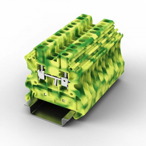 Заземляющая клемма UUK-2.5PE, Заземляющая клемма, тип фиксации провода: винтовой, номинальное сечение: 2,5 мм кв., 1000V, ширина: 5,2 мм, цвет: желто-зеленый, тип монтажа: DIN35