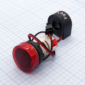 Вольтметр-амперметр круглый встраиваемый, Встраиваемый модуль вольтметра и амперметра. AC 80-500В; 0-100А (датчик тока в комплекте)