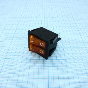 RK1-22 1X1X2N B/OR"0-", Выключатель клавишный ON-OFF с подсветкой цвет корпуса (черный) цвет кнопки (оранжевый)