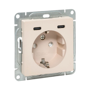 Механизм розетки с USB-C - 2шт, 16А, с заземлением, со шторками, кремовый Эпика EKF UP1-SOI-111-2USBC