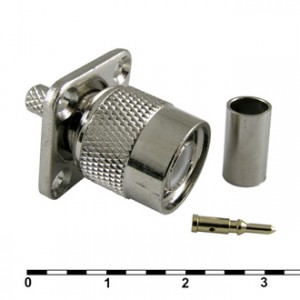 TNC-BJ1-C58, Разъем высокочастотный, штекер TNC на корпус, фланцевое крепление на 4 винта, обжим под кабель RG58