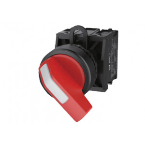 Селекторный переключатель(красный)TS2510-1BF10-R10, Переключатель, длинная ручка, 3-х позиционный, без самовозврата, без подсветки, пластиковое переднее кольцо, с плавным нажатием, с контактной группой 1NO, диаметр головки кнопки 29,5 мм, диаметр посадочного отверстия: 22 мм, цвет: красный