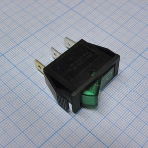 IRS-101-1B3-G/B, Переключатель ON-OFF с подсветкой 10A 250VAC 10000 циклов прямоугольная кнопка зелёная