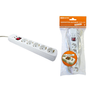 Удлинитель бытовой У05В-USB 5 гнезд, 2USB разъема, 1,5 метра, вык., з/к, ПВС 3х1мм2 16А/250В SQ1303-0302