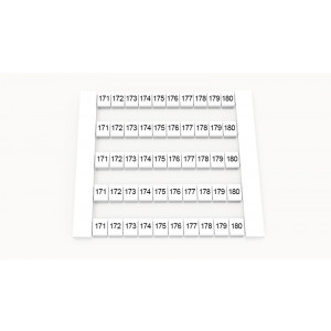 Маркировка (в кассетах) DEK6-50P-19-119Z(H), Кассета с маркировочными шильдиками, для клемм сечением 4 мм.кв., боковая, 50 шильдиков, нанесенные символы: 171...180, с вертикальным расположением, размер шильдика: 5,8 x 5,5 мм, цвет: белый