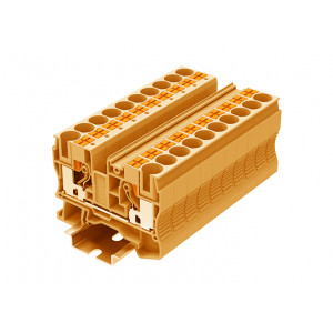 Проходная клемма TP10-2-OG, Проходная клемма, тип фиксации провода: Push-in, номинальное сечение: 10 мм кв., 57A, 1000V, ширина: 10,2 мм, цвет: оранжевый, тип монтажа: DIN35