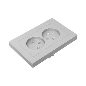 Механизм розетки двойной, 16А, без заземления, без шторок, с рамкой, алюминий Эпика EKF UP1-SOA-200