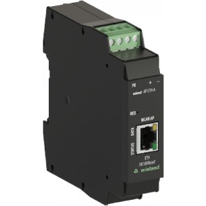 Точка доступа WIENET AP ETH-A, Точка доступа WLAN серии WieNet, 1 порт RJ45 скорость передачи 10/100 MBit/s, WiFi IEEE 802.11n / g / b, встроенная антенна, номинальное напряжение: 9-28 VDC, монтаж: на DIN рейку, материал корпуса: пластик