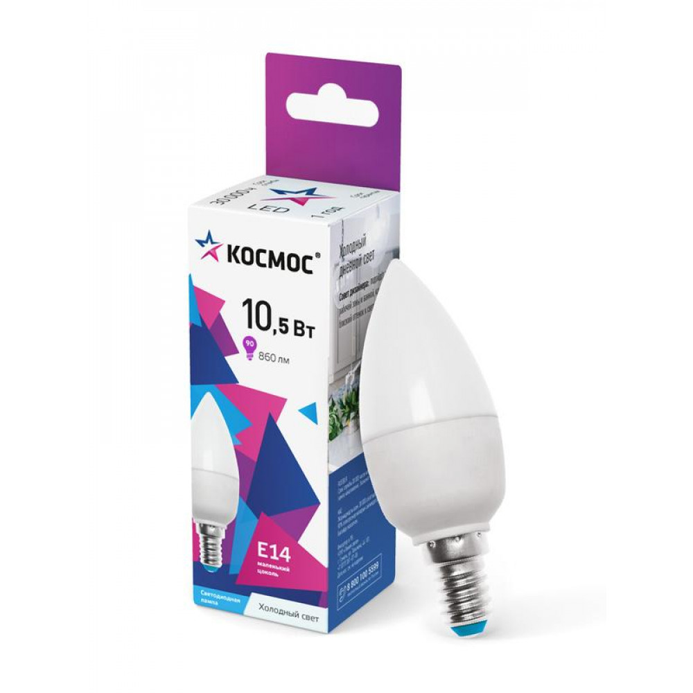 Изображение товара Светодиодная лампа свеча 10.5 Вт E14 6500К холодный белый Космос LKecLED10.5wCNE1465