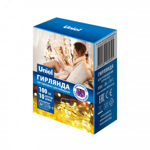 Гирлянда светодиодная на батарейках 3AA (не в/к) Роса 10м 100 светодиодов Фиолетовый свет ULD-S1000-100/SCB/3AA PURPLE IP20 DEW Провод медный UL-00007187