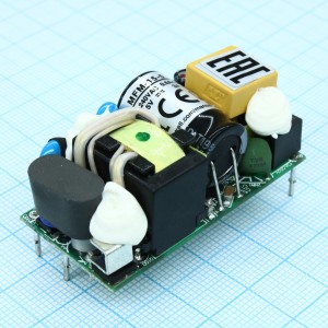 MFM-15-5, AC-DC med, 15Вт, вход 80...264В AC 47...440 Гц, выход 5В/3А, изоляция 4000В AC, на плате 49х23.8х23мм, -35...+85°C